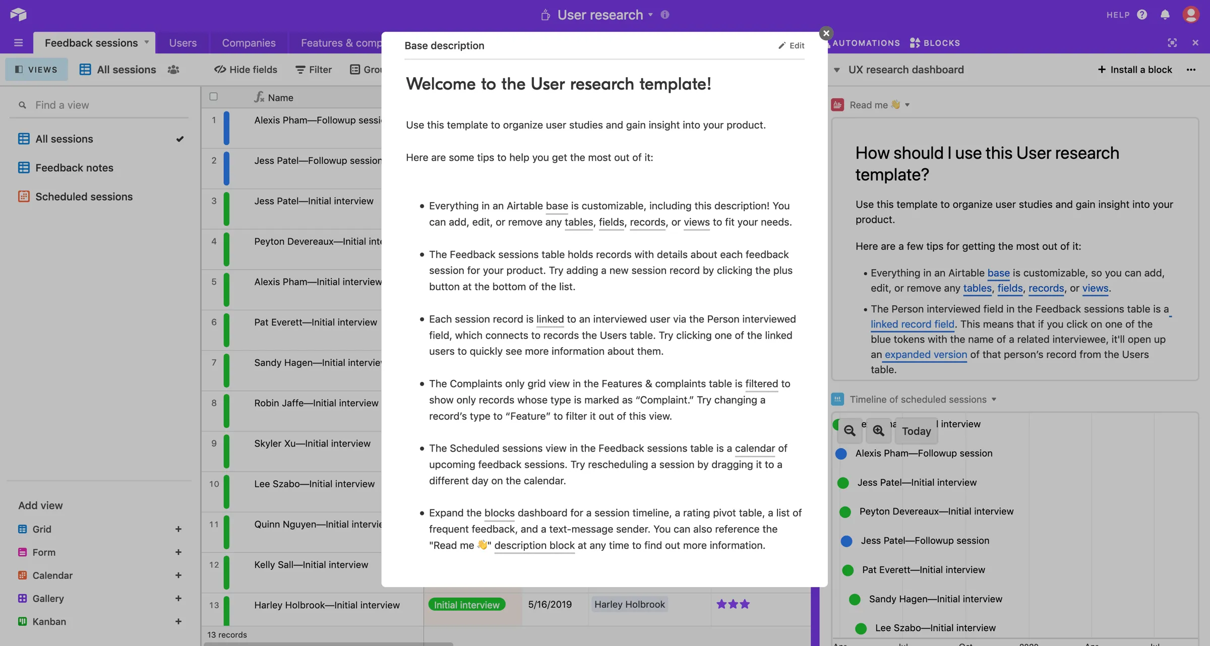 Airtable research template